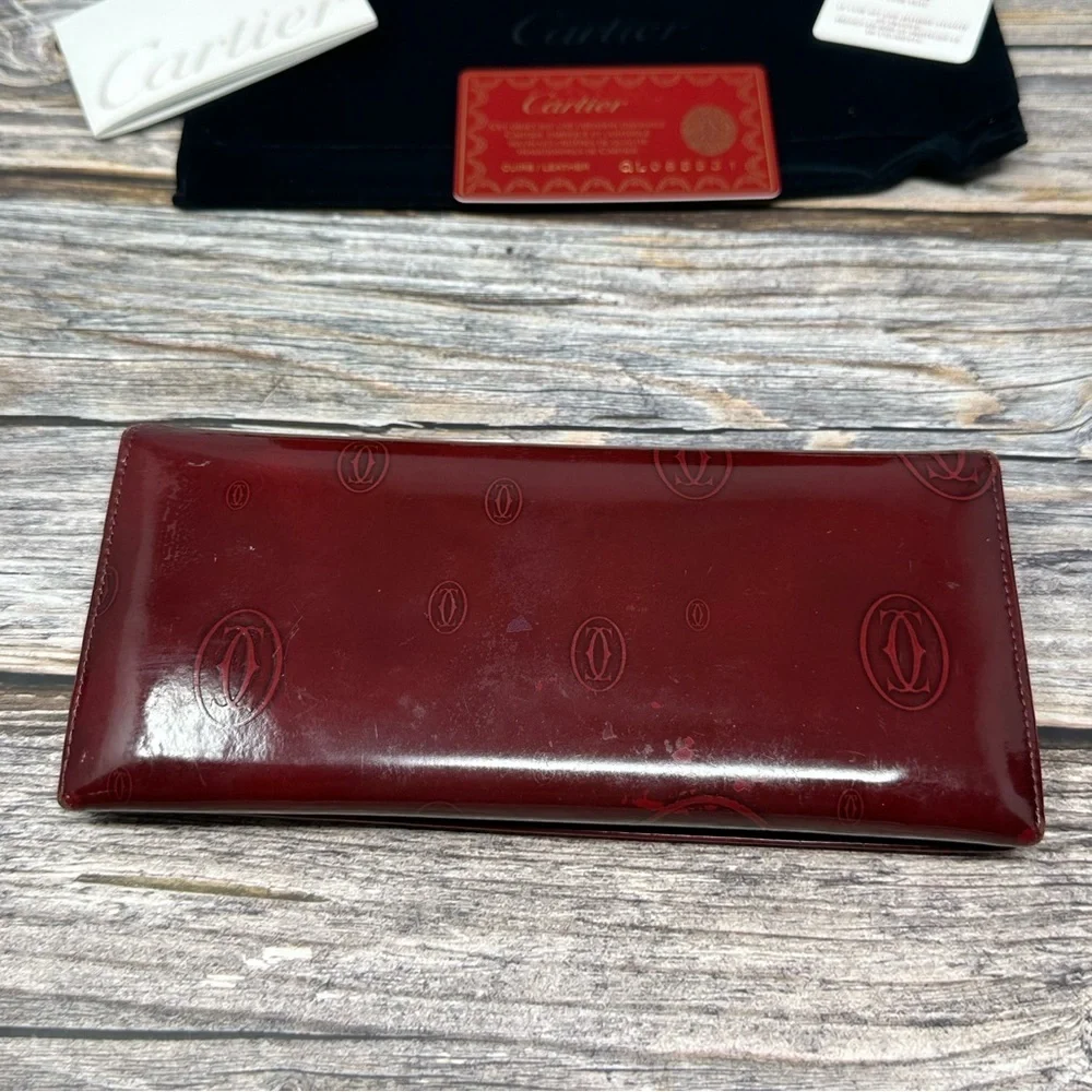 Cartier Red Glossy Long Leather Happy Birthday Wallet GUC Dust Bag, Box, Cards​​ - Picture 3 of 16